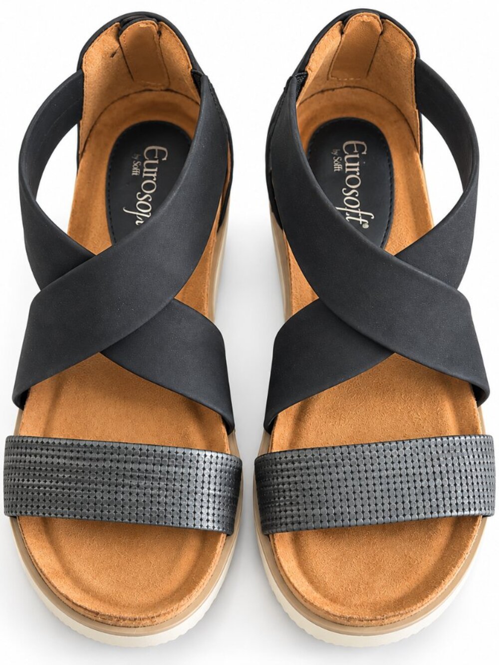 EuroSoft by Söfft Gianetta Black Comfort Wedge Sandals 8.5M